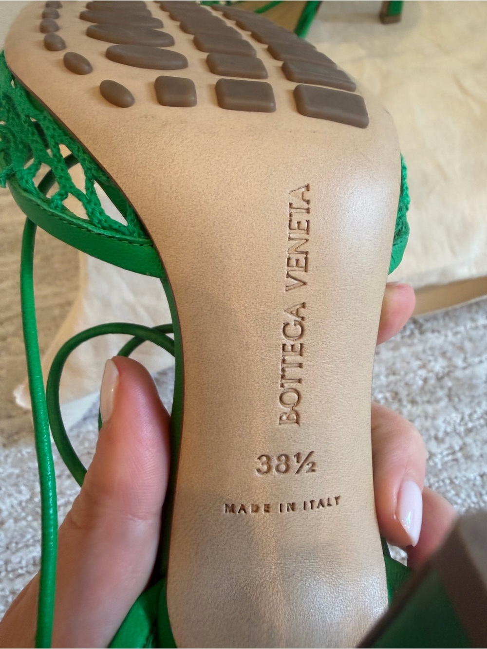 Bottega Veneta Vibrant Green Lace-Up Mesh Heels - Picture 7 of 12